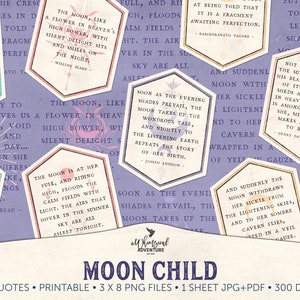 Stay Wild Moon Child, afdrukbare hemelse woordkunst, quotekaarten, junkjournal, grillige digitale kunst