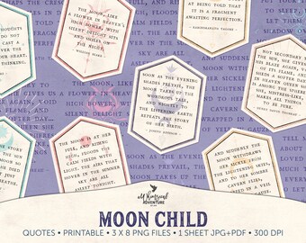 Stay Wild Moon Child, Printable Celestial Word Art, Quote Cards, Junk Journal, Whimsical Digital Art