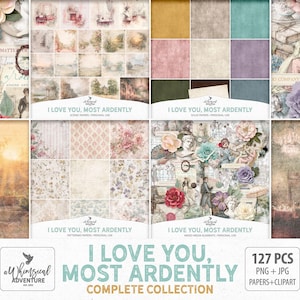 Pride And Prejudice Romantic Scrapbook Paper And Graphics Bundle, Digital Download Jane Austen Book Lover Gifts For Wedding Junk Journal