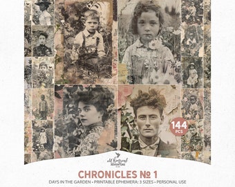 Chronicles Printable Tattered Old Photo Collages, Digital Download Distressed Portraits For Scrapbooking And Junk Journal