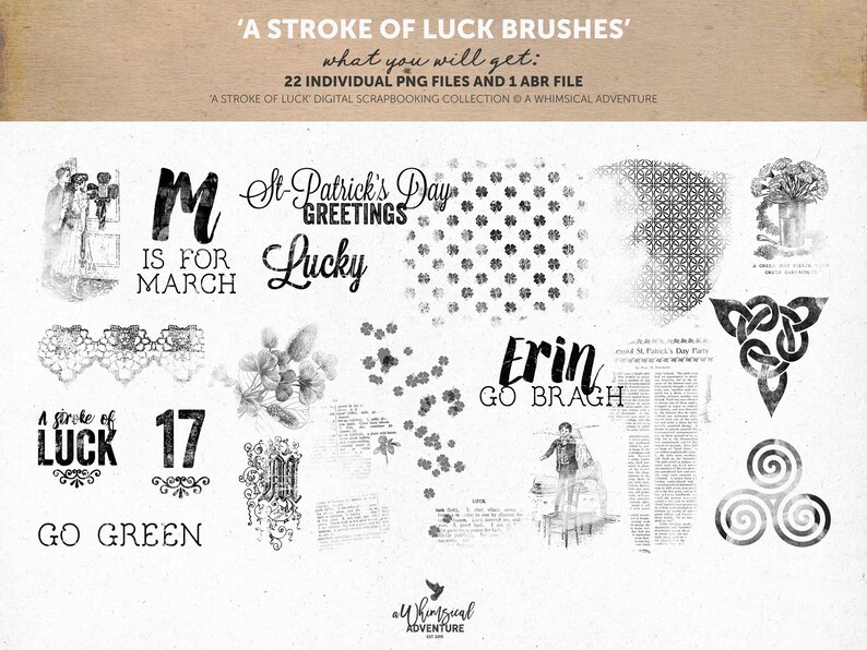 Vintage Brushes Photoshop, St Patty, St Patrick's Day, Celtic Knot, Lucky Clover, Shamrock, Instant Download, Digital Scrapbook Elements image 2