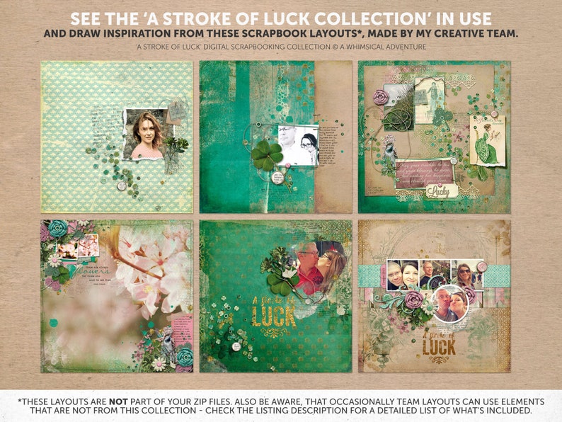 A Stroke Of Luck Digital Paper, Printable Shamrock Scrapbook, Patterned Artsy Paper, Irish Ephemera, Lucky Paper Crafting, DIY Junk Journal image 3