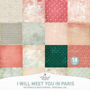 Shabby Chic Paris Paper Pack, Eiffeltoren, bruiloft geheugenboek, Frans papierpatroon, romantische achtergronden, vintage stijl, direct downloaden