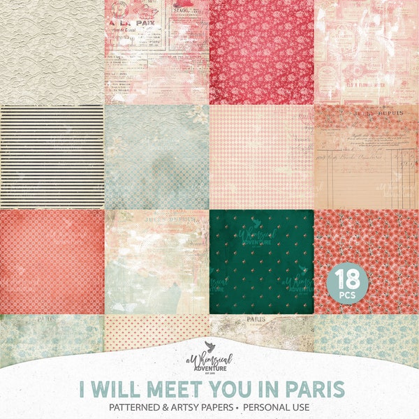 Shabby Chic Paris Paper Pack, Eiffel Tower, Wedding Memory Book, Paper French Pattern, Romantic Backgrounds, Vintage Style, Instant Download
