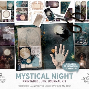 Witchy Forest Spiritual Junk Journal Kit - Printable Celestial Pages & Fussy Cuts (Digital Download)