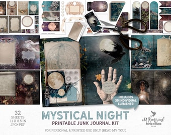 Spirituelles Junk-Journal-Set „Hexenwald“ – Druckbare Himmelsseiten & aufwendige Ausschnitte (Digitaler Download)
