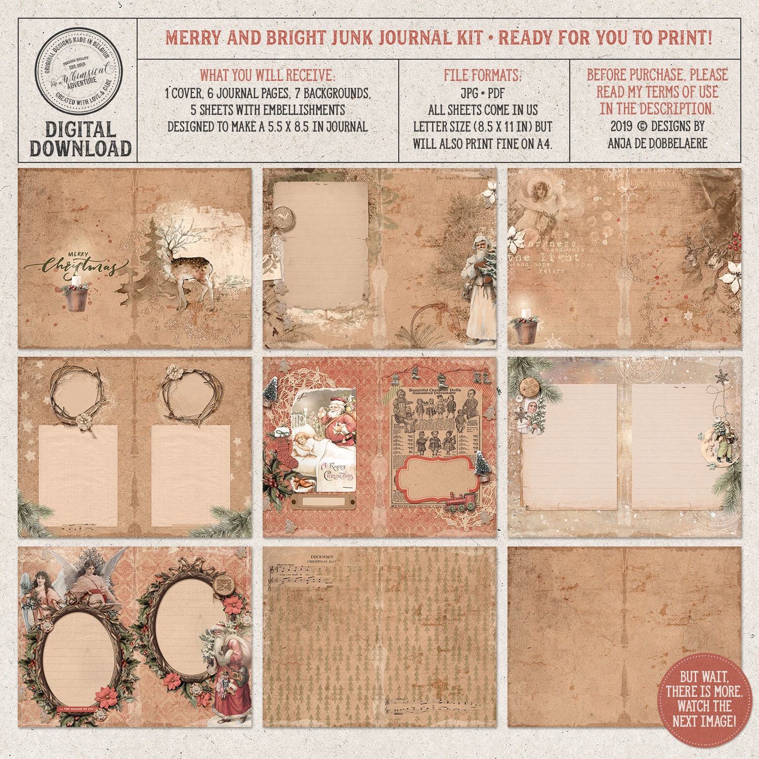 Merry and Bright Printable Vintage Christmas Junk Journal Kit, Digital ...