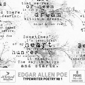 Edgar Allan Poe Inspirational Quotes, Grunge Photoshop Brushes For Poetry Journal, Digital Download Halloween Junk Journal Words