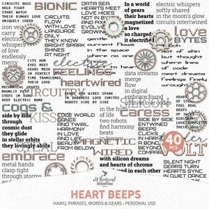 Robot in amore poesia e frasi word art e pennelli di Photoshop, download digitale file ABR e PNG per scrapbooking, arte e diario spazzatura