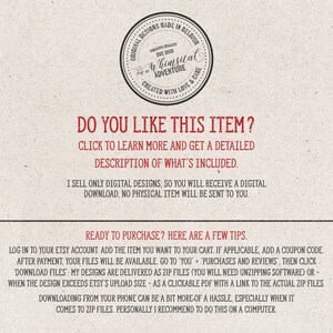 Peut inclure: Une image de texte avec le titre "Aimez-vous cet article ?" et des instructions sur la fa&ccedil;on d'acheter des designs num&eacute;riques sur Etsy. Le texte mentionne &eacute;galement que les designs sont livr&eacute;s sous forme de fichiers zip et que le t&eacute;l&eacute;chargement depuis un t&eacute;l&eacute;phone peut &ecirc;tre difficile.