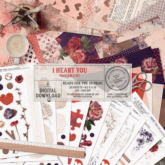 Printable Scrapbook Kit Valentine's Day Floral Digital | Etsy