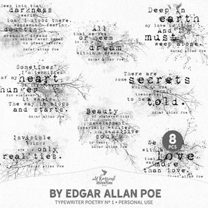 Edgar Allan Poe Inspirational Quotes, Grunge Photoshop Brushes For Poetry Journal, Digital Download Halloween Junk Journal Words