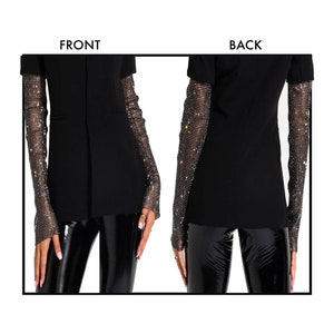 Fingerless Gloves; Rhinestone Sleeves; Gauntlets; Black or White Nylon Mesh with Clear Crystal