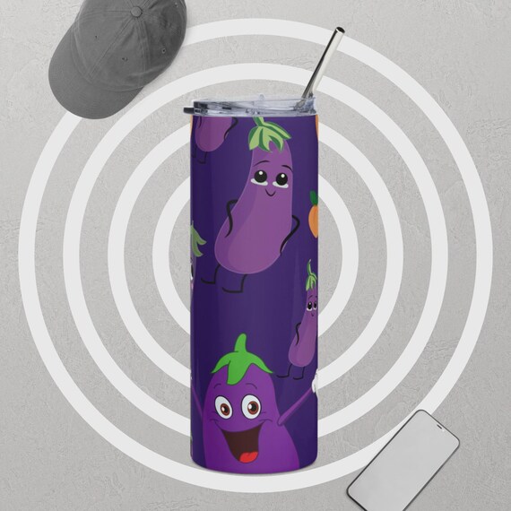 Eggplant and Peaches Stainless Steel Tumbler Etsy