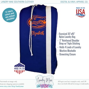College Laundry Bags / Personalized Senior Gift / Collegiate Student Gift Bag / Grey Duffle Graduation Gift / Dorm Room Laundry Basket / USA