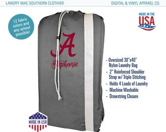 Collegiate Laundry Bags / Personalized Senior Gift / College Student Gift Bag / Grey Duffle Graduation Gift / Dorm Room Laundry Basket / USA