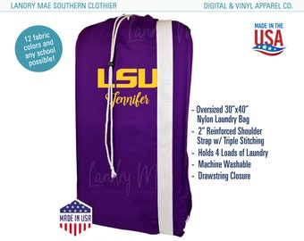 Collegiate Laundry Bags / Personalized Senior Gift / College student gift bag / Purple Tote Graduation Gift / Dorm Room Laundry Basket / USA