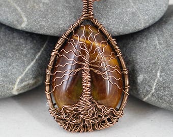 Tree of life necklace Tiger eye necklace Healing crystal Men necklace Men jewelry Men gift father day gift for dad gift for brother gift him