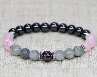 Labradorite jewelry Rose quartz bracelet Fertility bracelet Anniversary gift for her Birthday gift for mom gift for grandma gift for sister