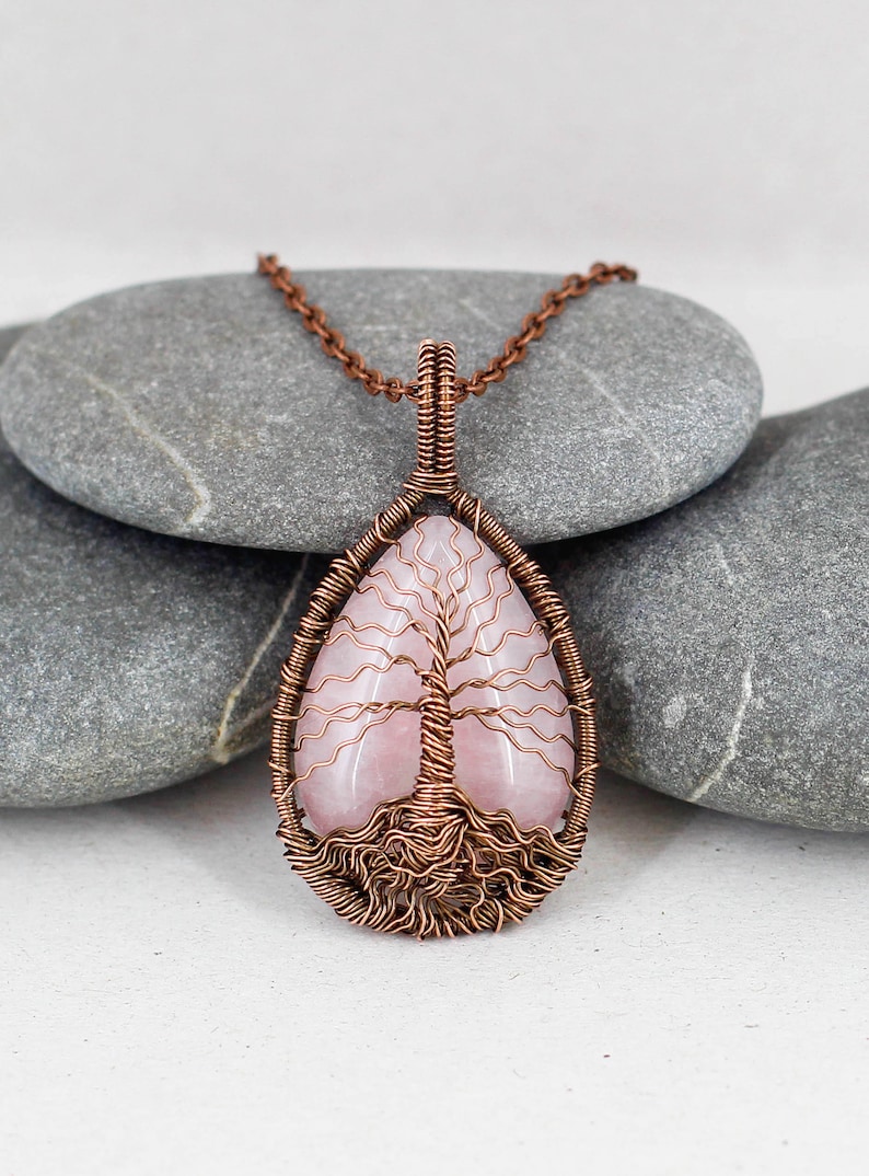 Tree of life amulet Rose quartz necklace Mom jewelry Birthday gifts for wife gifts for sister gifts for mom gifts for women gifts for her