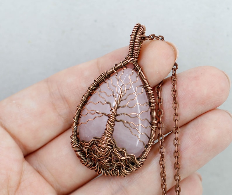 Tree of life amulet Rose quartz necklace Mom jewelry Birthday gifts for wife gifts for sister gifts for mom gifts for women gifts for her
