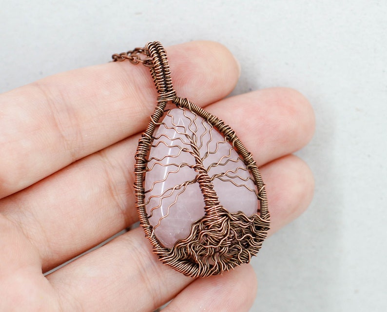 Tree of life amulet Rose quartz necklace Mom jewelry Birthday gifts for wife gifts for sister gifts for mom gifts for women gifts for her