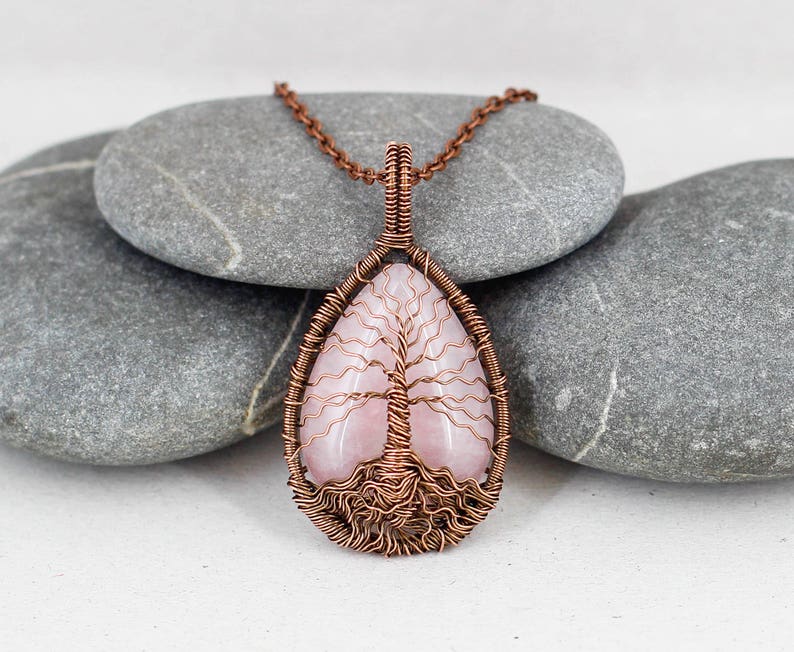Tree of life amulet Rose quartz necklace Mom jewelry Birthday gifts for wife gifts for sister gifts for mom gifts for women gifts for her
