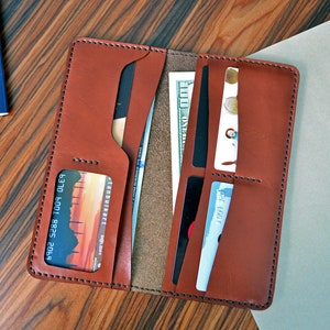 Travel wallet in Burgundy Horween leather with cognac interior long wallet case organizer image 3