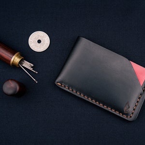 Minimalist Horween wallet | leather Cardholder in Chromexcel Black. Business Card Case. Handsewn, Karat