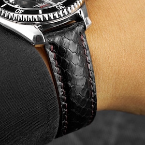 Black Snake watch strap band / Python Leather Band textured exotic strap / custom sized padded oк plain / 24, 23, 22, 21, 20, 19,18,17,16mm