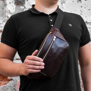 Braune Leder Bauchtasche Crossbody / Leder Bauchtasche / Minimalist Leder Bauchtasche / Brustbeutel / 3 Taschen, YKK Reißverschluss, Cutter