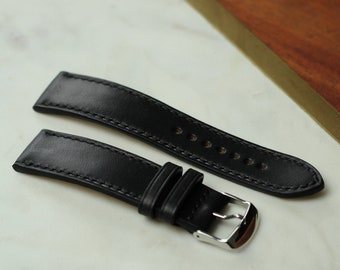 Black Horween leather watch strap band / 100% handmade from full-grain leather  / 24 mm, 22 mm, 20 mm, 18 mm custom sized