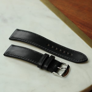 Black Horween leather watch strap band / 100% handmade from full-grain leather  / 24 mm, 22 mm, 20 mm, 18 mm custom sized