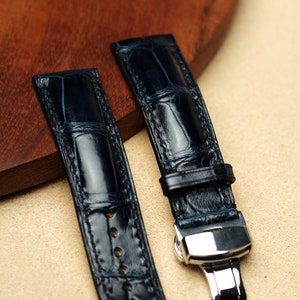 Navy Alligator Uhrenarmband / 100% Handarbeit aus Alligatorleder mit tollem Muster / 22 mm, 20 mm, 18 mm 16, 14, 12 mm kundenspezifisch angefertigt