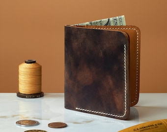 Shell Cordovan wallet in Brown Museum leather from Rocado, personalizable gift / Handmade wallet with patina veg tanned interior / Chicago