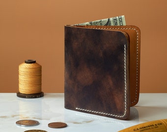 Cartera Shell Cordovan en piel Museo Marrón de Rocado, regalo personalizable / Cartera hecha a mano con interior curtido vegetal patinado / Chicago
