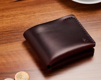 Cartera de piel Horween en Chromexcel burdeos / Billetera plegable para hombre, regalo para él / Cartera minimalista elaborada a partir de una sola pieza de piel Arpa