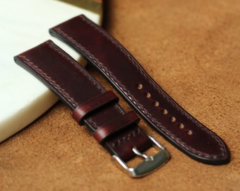 Horween Burgundy leather watch strap band / 100% handmade from full-grain leather  / 24 mm, 22 mm, 20 mm, 18 mm custom sized