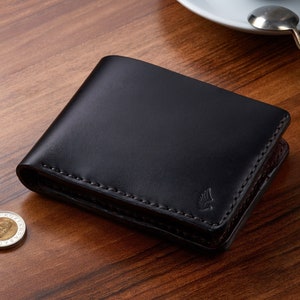 All black Bifold Horween Wallet in Chromexcel black leather, | cards & coin pocket Monogrammed Bifold, Limited edition