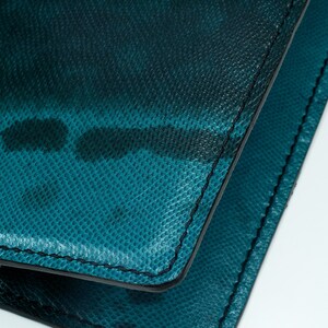 Leather Passport Cover Turquoise Teal color Elephant trunk snake / Personalized Handmade / Luxury Gift, passport cover holder, Travel gift