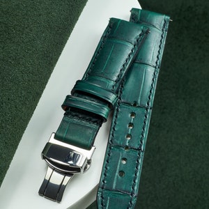 Green Alligator watch strap band Teal / 100% handmade from alligator leather/ 22 mm, 20 mm, 18 mm, 16 mm, 14 mm, 12 custom sized