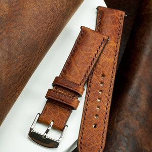 Brown Horween Bison Watch Strap leather band, Whiskey Rough Medium Rustic Textured handmade watch band / 24 mm, 22 mm, 20 mm, 18 mm, 16, 14