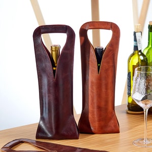Sac en cuir pour une bouteille / Porte-bouteilles en cuir mince et esthétique / Cadeau vin et whisky / Pochette à vin hygge avec poignée