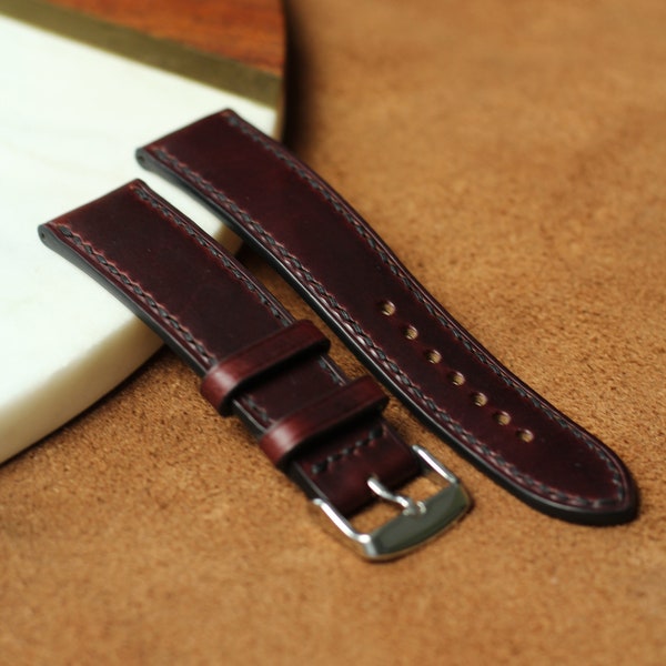 Horween Burgundy leather watch strap band / 100% handmade from full-grain leather  / 24 mm, 22 mm, 20 mm, 18 mm custom sized