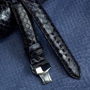 Navy python watch strap band real leather / handmade from real snake skin woman and men's strap / 22 mm, 20 mm, 18 mm, 16 mm, 14 mm, 12 mm image 1