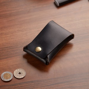 Carteira de couro Horween porta-cartões em Chromexcel preto / Bolsa para cartão sem costura / Carteira de couro com fecho de latão maciço, Self