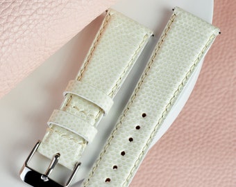 Lady's Creamy White snake watch strap band / handmade from real Javan elephant trunk skin / 22 mm, 20 mm, 18 mm, 16 mm, 14 mm, 12 custom