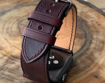 Horween Apple Watch leather strap band / 100% handmade from full-grain Burgudny Chromexcel leather / 38 mm, 40 mm, 44 mm, 45 mm custom sized