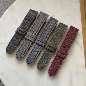 Canvas horlogeband stoffen band / grijs, kaki, rood, blauw geborsteld katoenen eend canvas met leren binnenkant / 24 mm, 22 mm, 20 mm, 18 mm custom