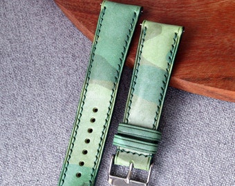 Camo watch strap band ghost Camouflage Leather, light green / handmade, Italian veg tanned leather / 24 mm, 22 mm, 20 mm, 18 mm custom